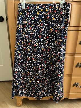 LOFT Navy Maxi Skirt with Multicolor Heart Print